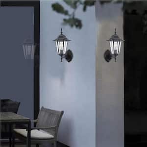 1-Light Black Hardwired Outdoor Wall Lantern Sconce with Clear Glass Shade