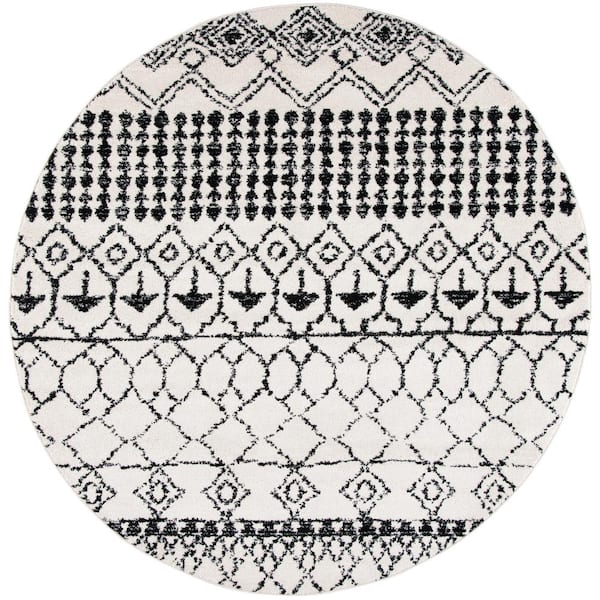Tulum 10 ft. x 10 ft. Round Ivory/Black Diamond Tribal Area Rug