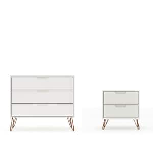 Intrepid 5-Drawer Off White Mid-Century Modern Dresser and Nightstand (Set of 2)