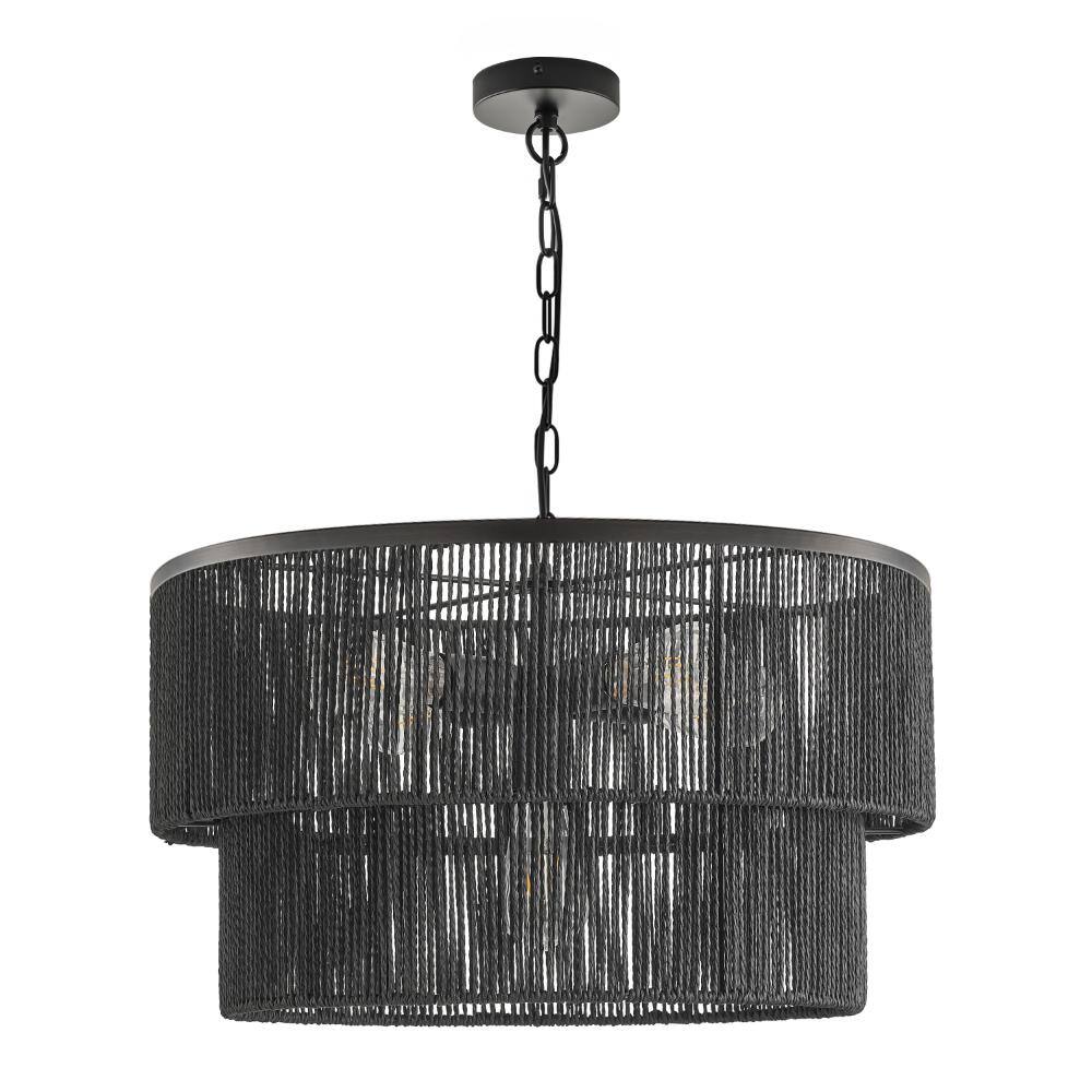 21.9 Inch Bohemian 5-Light Black Adjustable Drum Chandelier with 2-Tier Hand-Woven Rattan Shade for Dining Room price history on PriceWatchPro