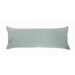Perched Mint / Silver Bird Cozy Poly Fill 14 in.x 36 in. Lumbar Throw Pillow