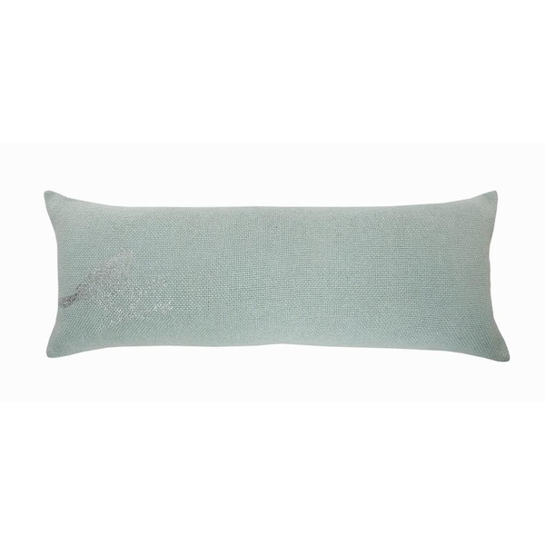 LR Home Silver Perched Bird Lumbar Pillow, 14 inch x 36 inch, Gray / Green / Blue