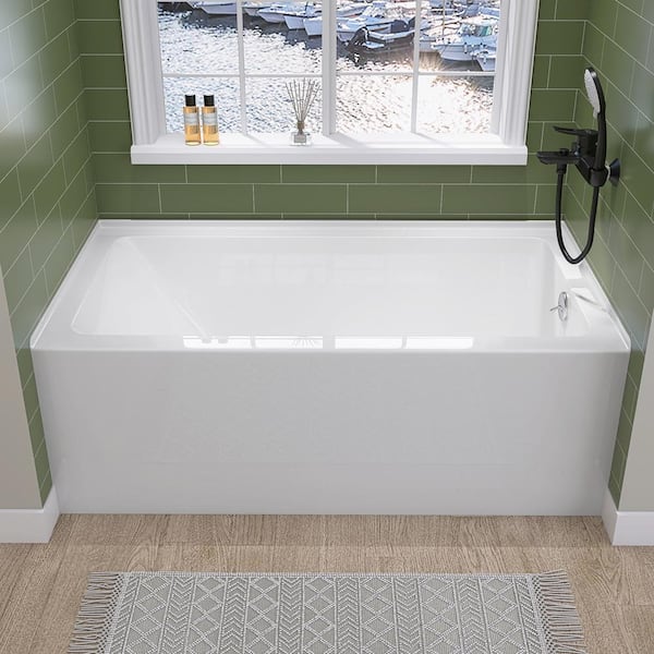 60 in. x 32 in. Alcove Soaking Bathtub with Right Drain Chrome Finish Rectangular Apron Front Skirt Bathtub in White