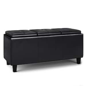 Avalon 42 in. Wide Contemporary Rectangle Tray Storage Ottoman with Lift Up Lids in Midnight Black Vegan Faux Leather