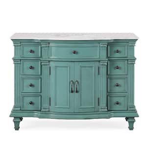 48 in. W x 22 in. D x 36 in. H Freestanding Bath Vanity in Retro Green with Carrara White Marble Top