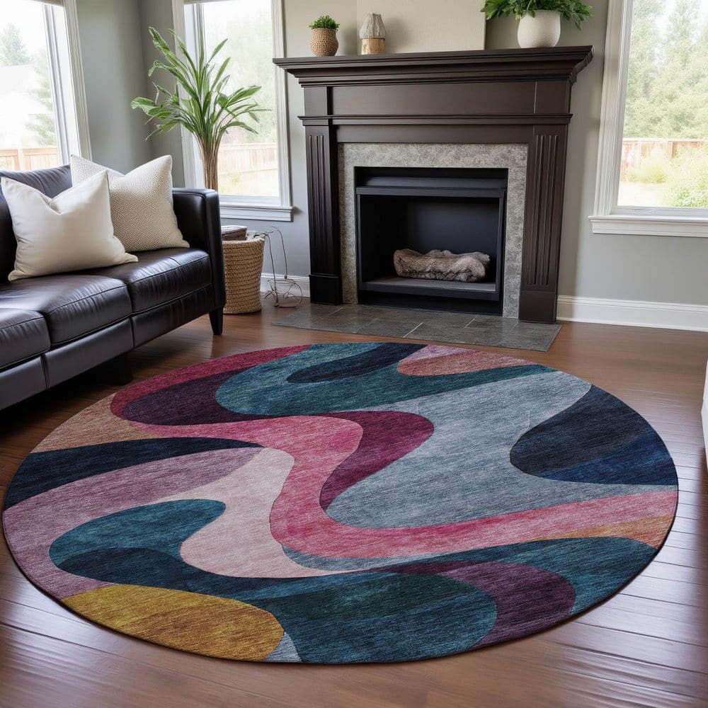 Mayfield Premium Machine Washable Abstract AMF1121 Green 8 ft. x 8 ft. Round Rug price history on PriceWatchPro