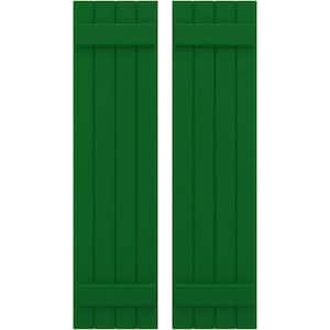 14 in. W x 77 in. H Americraft 4 Board Exterior Real Wood Joined Board and Batten Shutters Viridian Green