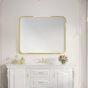 40 in. W x 32 in. H Rectangular Aluminum Framed Wall Bathroom Vanity Mirror in Gold