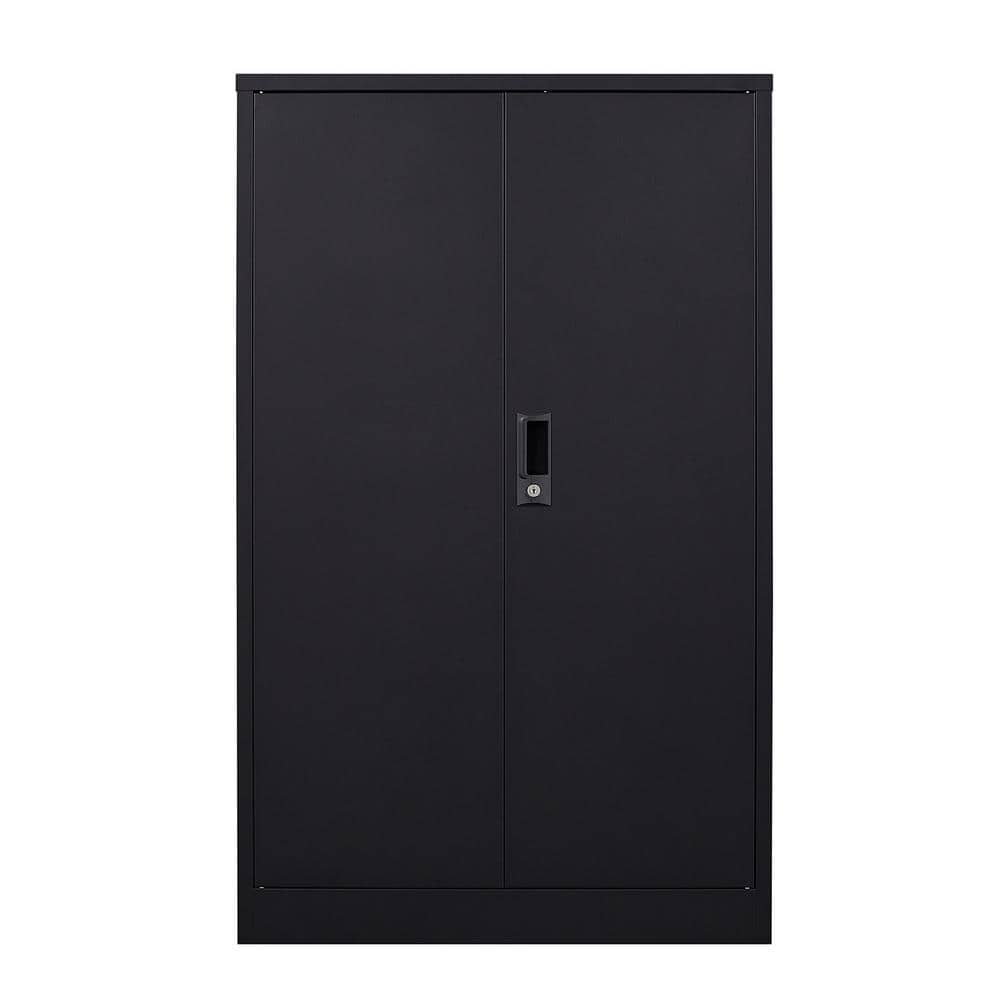 VERYKE Modern Black Steel Folding File Cabinet with 3-Shelves & 2-Doors ...