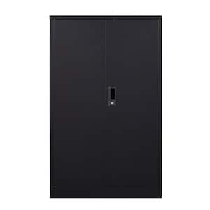Modern Black Steel Folding File Cabinet with 3-Shelves & 2-Doors