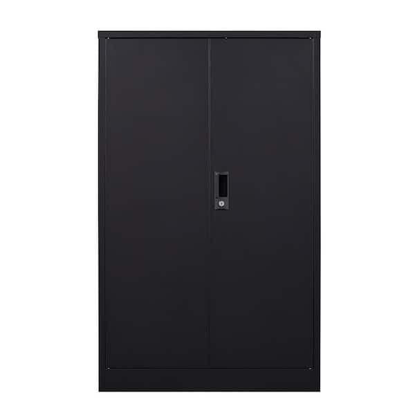 VERYKE Modern Black Steel Folding File Cabinet with 3-Shelves & 2-Doors