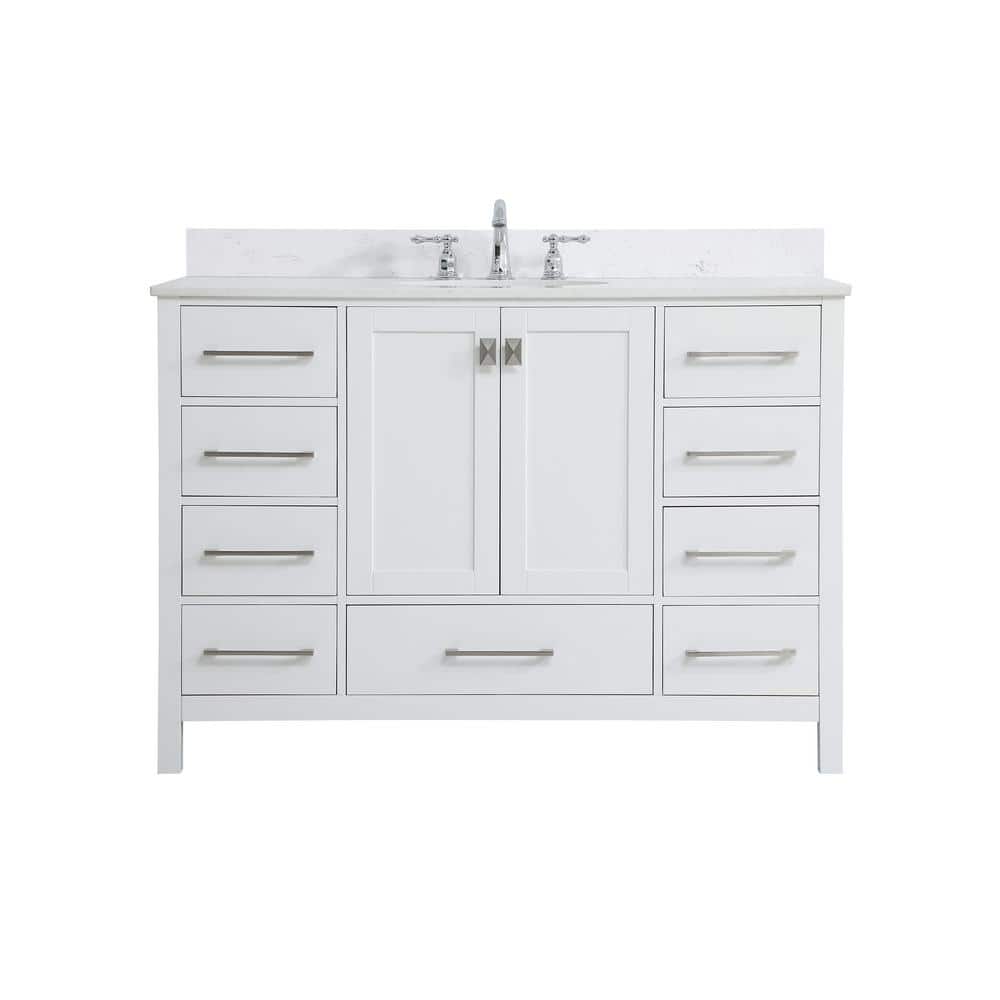48 in. W Single Bath Vanity in White with Engineered Stone Vanity Top in Ca