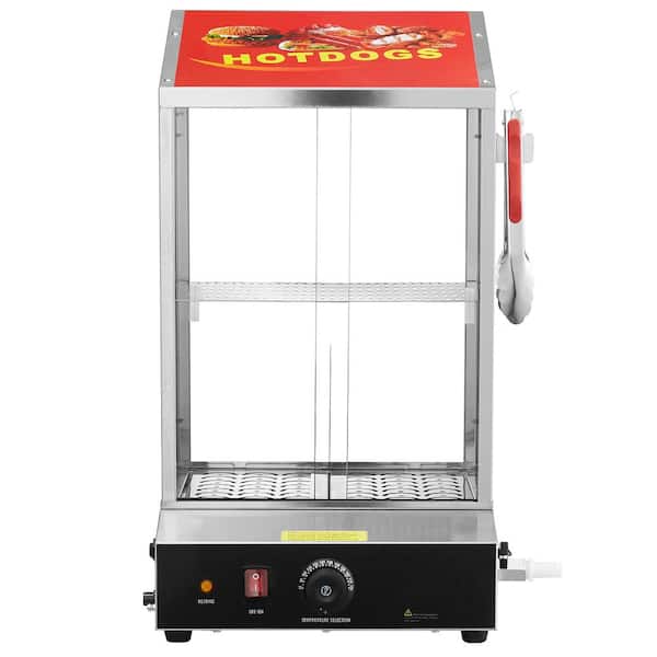 SVOPES 2-Tier Hot Dog Steamer, 39 Qt., Sliver Buffet Server with 2-Tier Crocks, Electric Bun Warmer, Adjustable Temperature