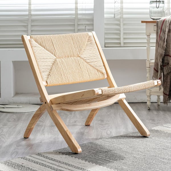 LUE BONA 22.8 in. Wide Almond-Symmetry Mid-Century Folding Solid Wood Accent Chair (Set of 2)