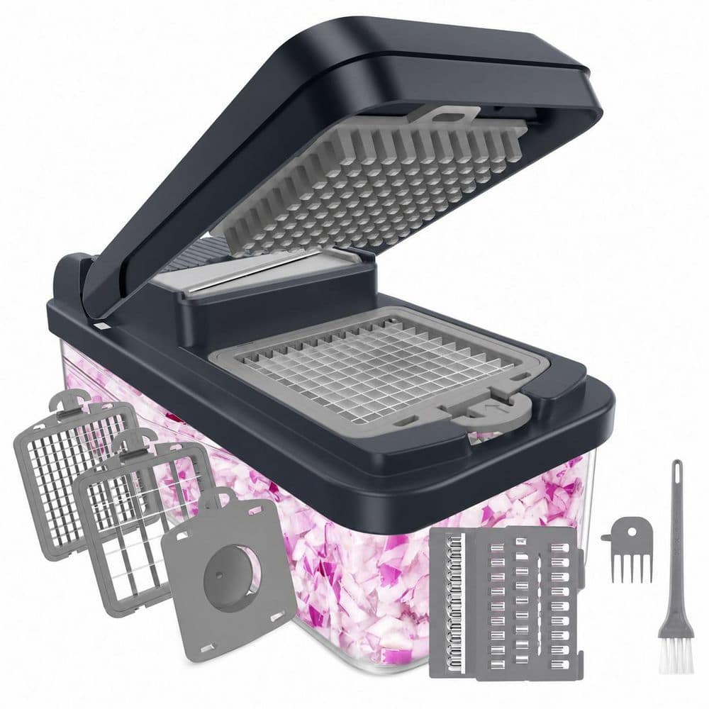 12-in-1 Vegetable Chopper with 7 Stainless Steel Blades, Egg Separator, and Finger Guard, Mandoline Slicer, Gray price history on PriceWatchPro