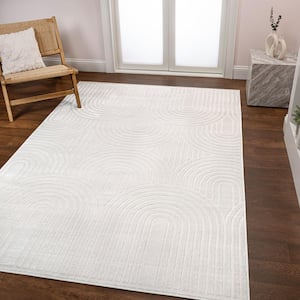Ariana MidCentury Art Deco Striped Arches 2-Tone High-Low White/Cream 5 ft. x 8 ft. Area Rug