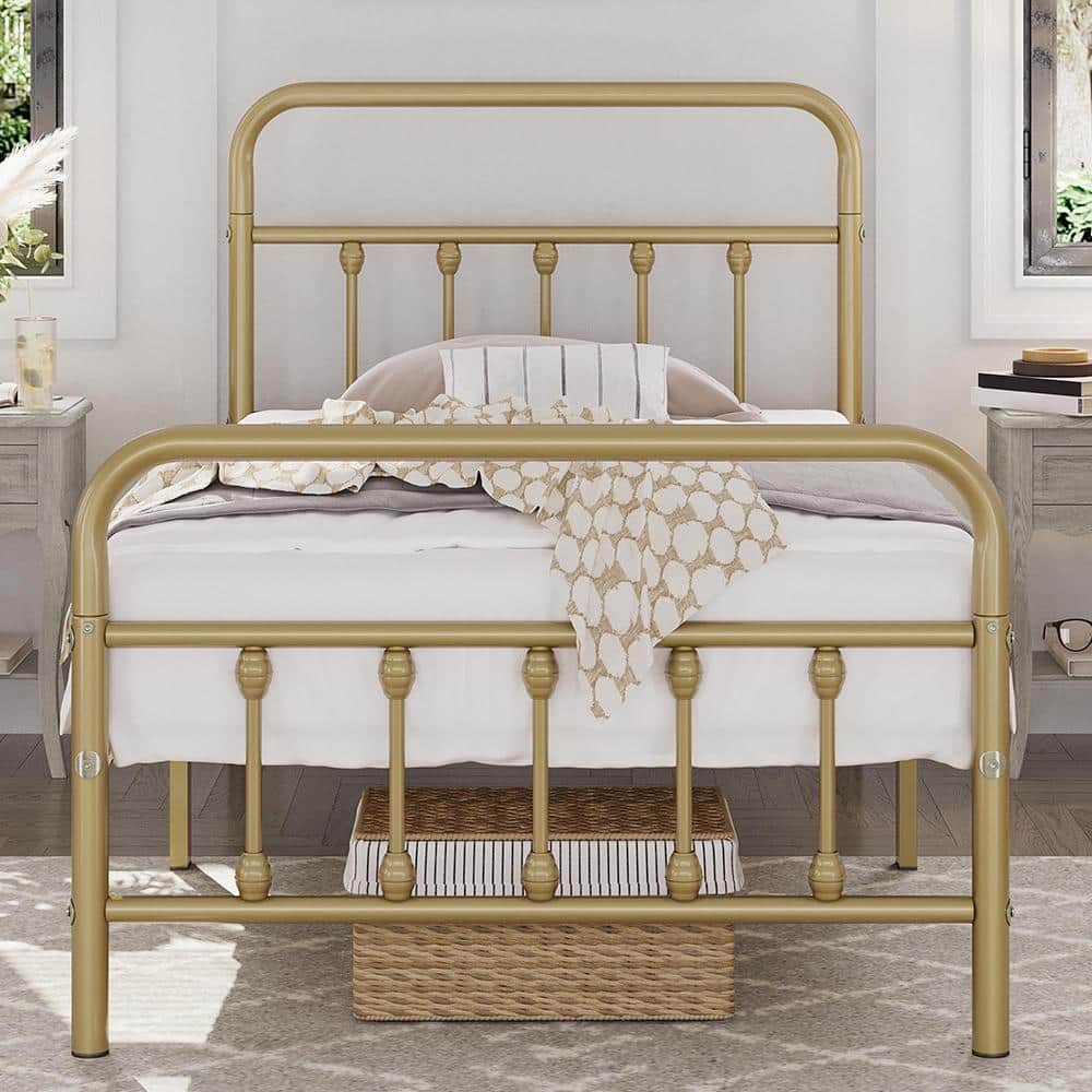 14.2 in. Gold Metal Twin Size Platform Bed Frame with Victorian Headboard price history on PriceWatchPro