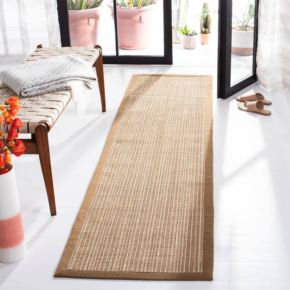 Tan Hand-Knotted Wool and Cotton Runner Rug
