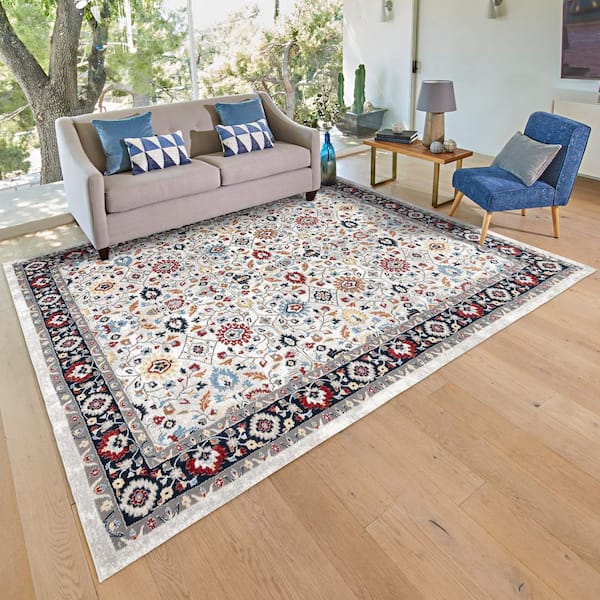 Kielo Tilly Gray 8 ft. x 10 ft. Oriental/Border Indoor Area Rug