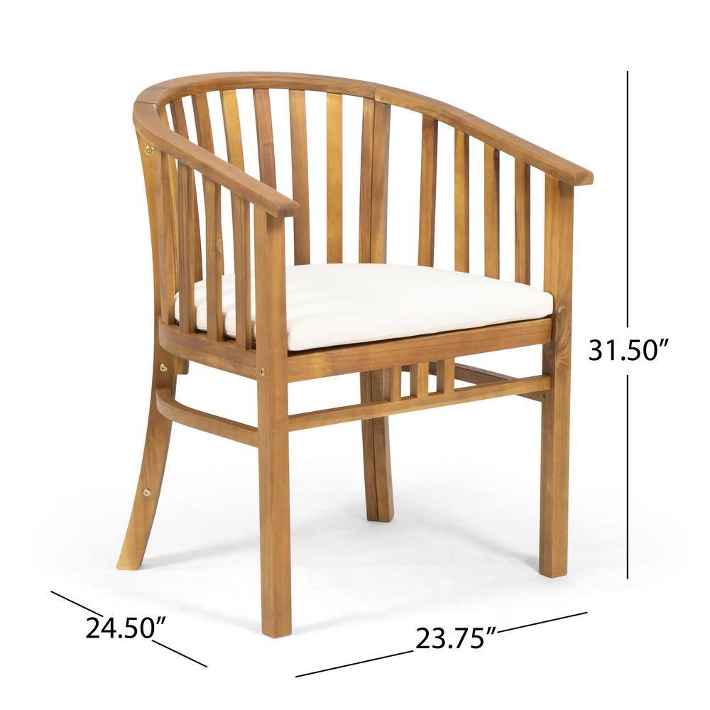 Acacia Wood Expandable Outdoor Dining Set with White Cushions
