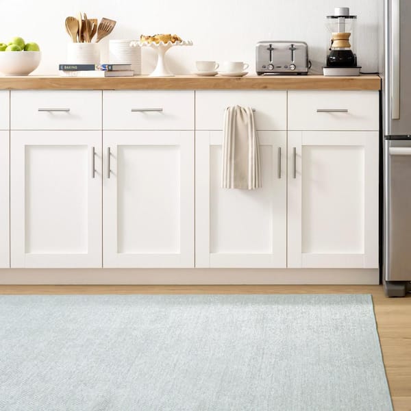 Herringbone Machine Washable Swedish Blue 4 ft. x 6 ft. Indoor Area Rug