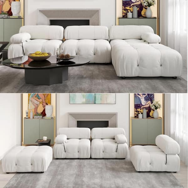 Magic Home 116.14 in. Comfy Beige Curved L-shape Sectional Sofa with  Right-Facing Chaise, Thickened Seat Cushions and Pillows CS-BS000018AAD -  The Home Depot