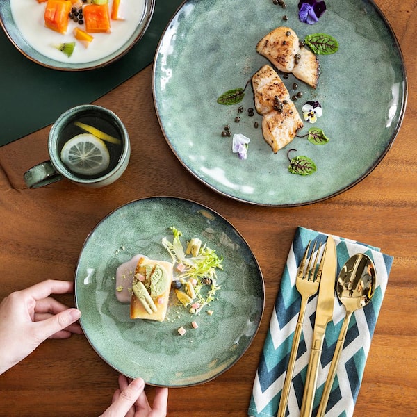 MALACASA Starry 16-Piece Dark Green Stoneware Dinnerware Set