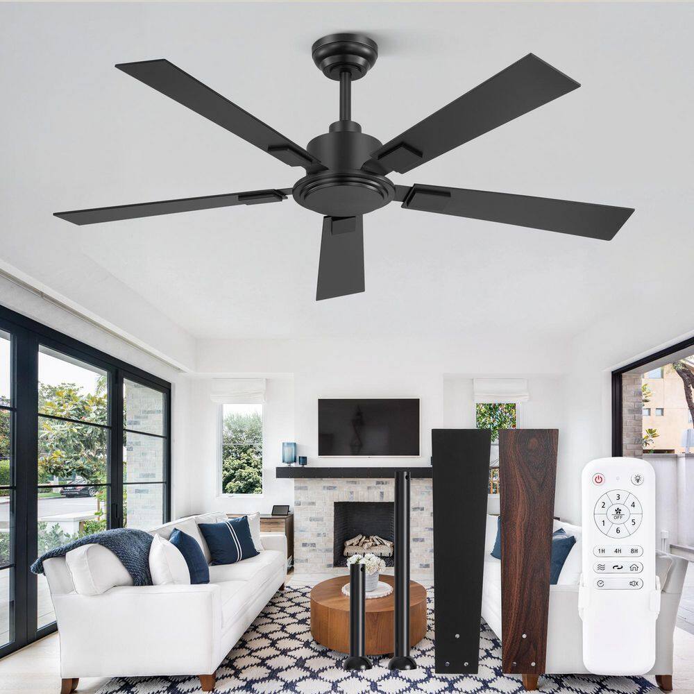 52 in. Indoor Matte Black 6-Speed Reversible Down Rod Mount No Lights Standard Ceiling Fan with DC Motor Remote Control price history on PriceWatchPro