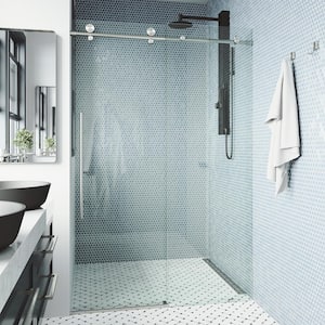 Elan E-Class 48 to 52 in. W x 76 in. H Sliding Frameless Shower Door in Stainless Steel with 3/8 in. (10mm) Clear Glass