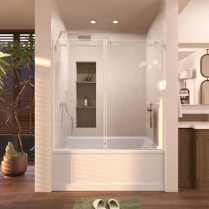 Eon 60 in. W x 60 in. H Sliding Semi Frameless Tub Door in Brushed Nickel Finish with Clear Glass