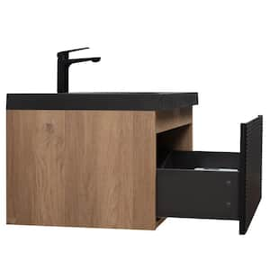 36 in. W x 20 in. D x 16 in. H Single Floating Bathroom Vanity with Black Quartz Sand Top in Natural Oak Assembled