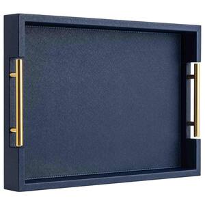 Blue Leather Serving Tray with Handles