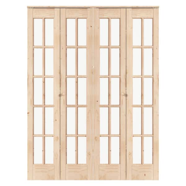 60 in. x 80 in. (Double 30 in. Bifold Door) Pre Assembled Clear Glass Spruce Solid Core Wood Bi-fold Door with Hardware