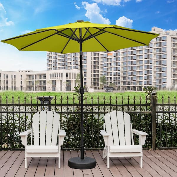 Marina Lime Green 9 ft. Market Solar Powered LED Lighted Tilt Patio Crank Umbrella