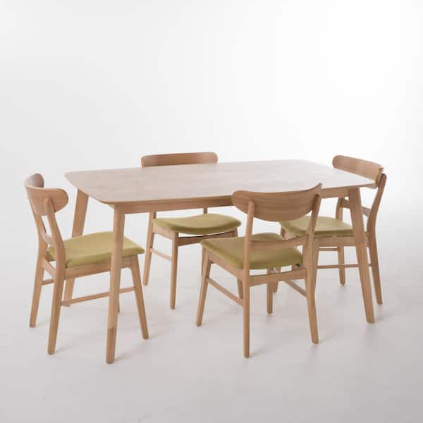 Noble House Idalia 5-Piece Green Tea and Natural Oak Dining Set