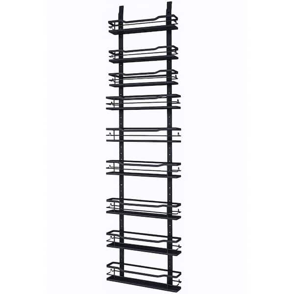 9-Shelf Black Adjustable Basket Metal Over The Door Organizer with Hanging Rack Versatile Pantry Storage