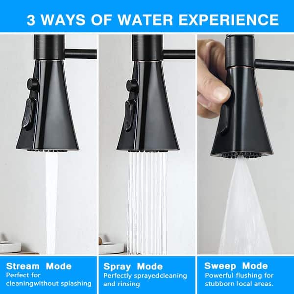 20 in. Single Handle Pull Down Sprayer Kitchen Faucet with 3-Mode Spray 360° Spout Swivel in Oil Rubbed Bronze