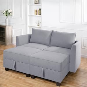 Gray Linen 56.1 in. W Straight Arm Sectional sofa - Sofa Couch for Living Room/Office