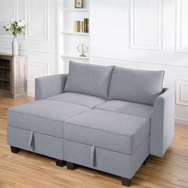 MAYKOOSH Gray Linen 61.02 in. W Straight Arm Sectional sofa 81756MK ...