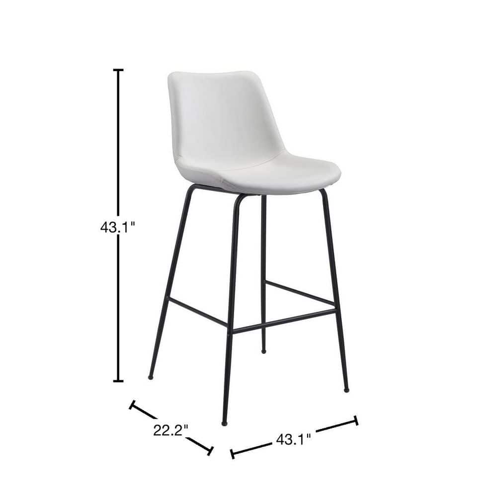 Byron Contemporary White Leather & Metal Bar Stool