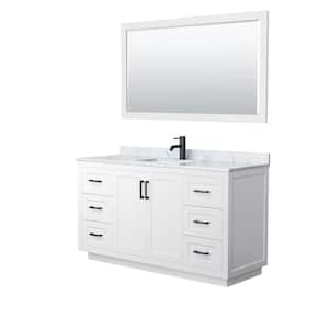 Miranda 60 in. W Single Bath Vanity in White with Marble Vanity Top in White Carrara with White Basin and Mirror