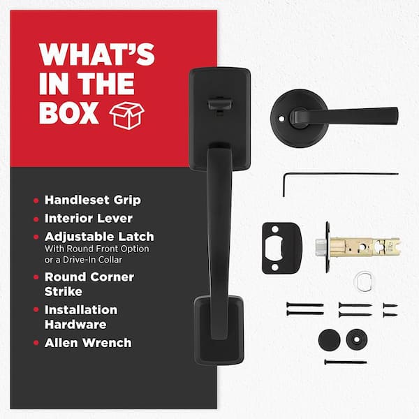 Kwikset Brentford Matte Black Exterior Grip Door Handleset with