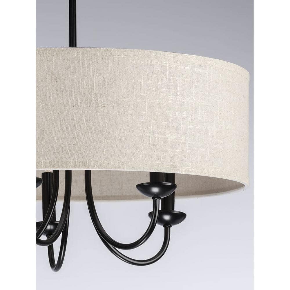 Matte Black Drum Shade 5-Light Linen Chandelier