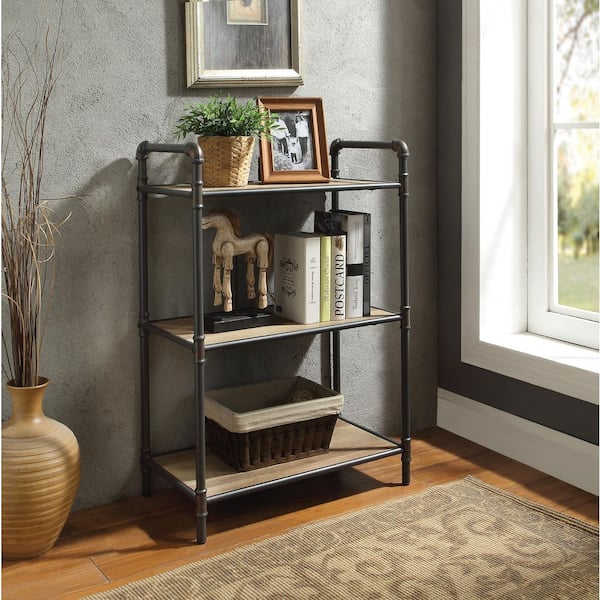 Tileon 3-Tier Storage Shelves, Kitchen Pantry, Bookshelf, Wooden Bookshelf, Oak