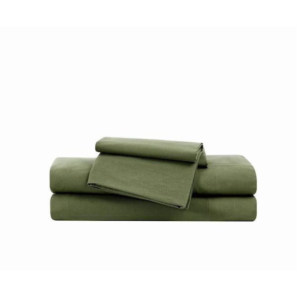 Essential 3-Piece Green Solid Cotton King Sheet Set
