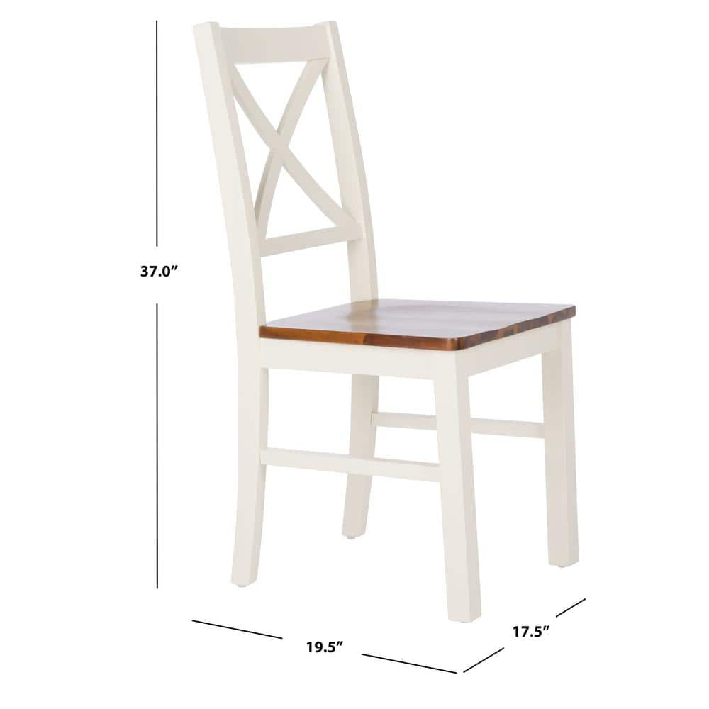 Akash White and Natural Wood Cross Back Dining Side Chair Set