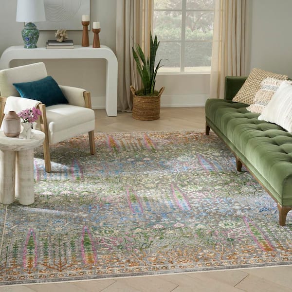 Quaint Harmony Blue Multicolor 9 ft. x 11 ft. Floral Contemporary Area Rug