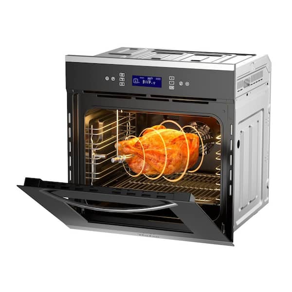 24 in. Single Electric Wall Oven 10 Cooking Functions with Rotisserie and  Convection Touch Control in Silver Glass