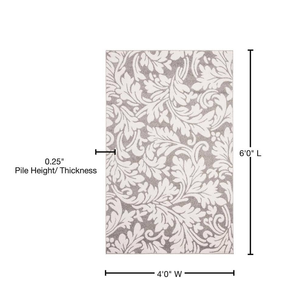 Elegant Floral Gray Synthetic 4' x 6' Reversible Area Rug