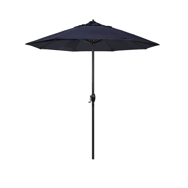 California Umbrella 7.5 ft. Black Aluminum Market Patio Umbrella Auto Tilt in Navy Blue Sunbrella